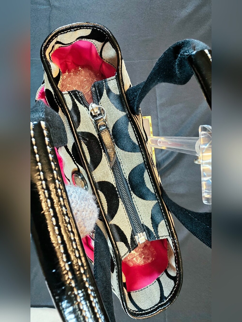 Coach Signature Canvas Black and Khaki Tote Bag - Picture 5 of 16